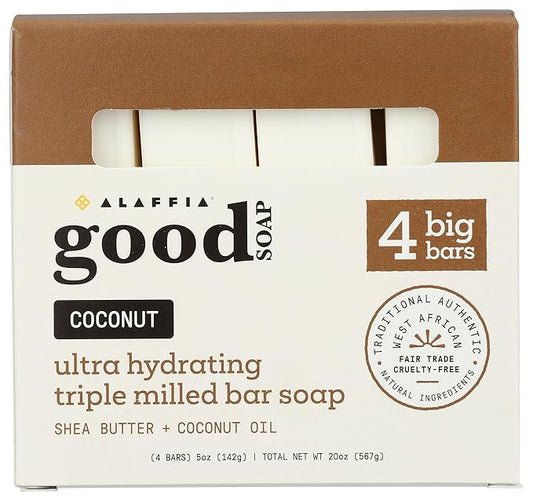 ALAFFIA Coconut Good Soap Value Pack 4 Count, 20 OZ