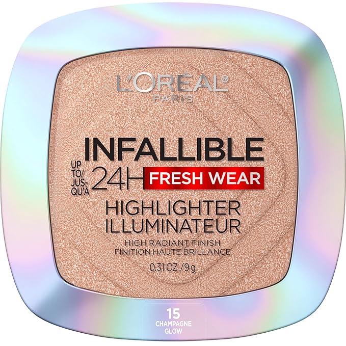 L'Oreal Paris Infallible Up to 24HR Highlighter, Longwear Powder Highlighter For All Day Glow, Champagne Glow, 0.31 Oz