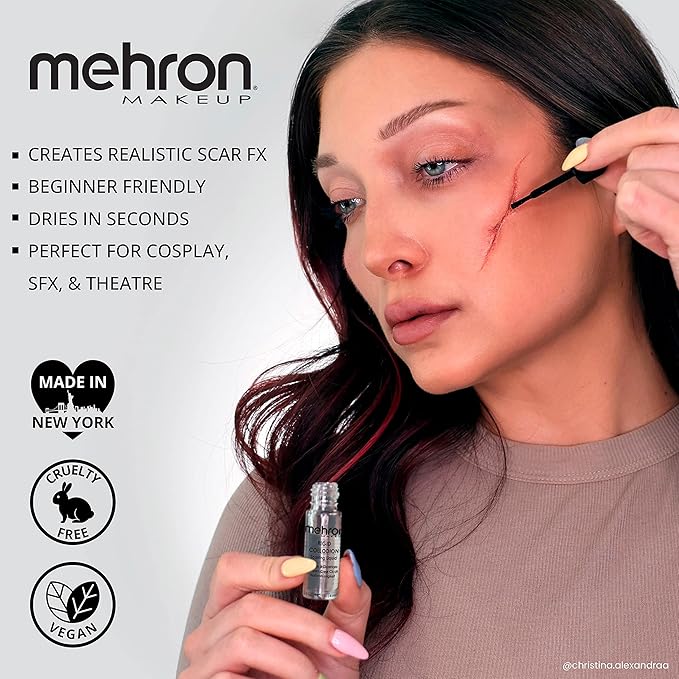 Mehron Makeup Rigid Collodion with Brush | Scarring Liquid | Liquid Scar Makeup | SFX Scar for Film .125 oz (4ml)