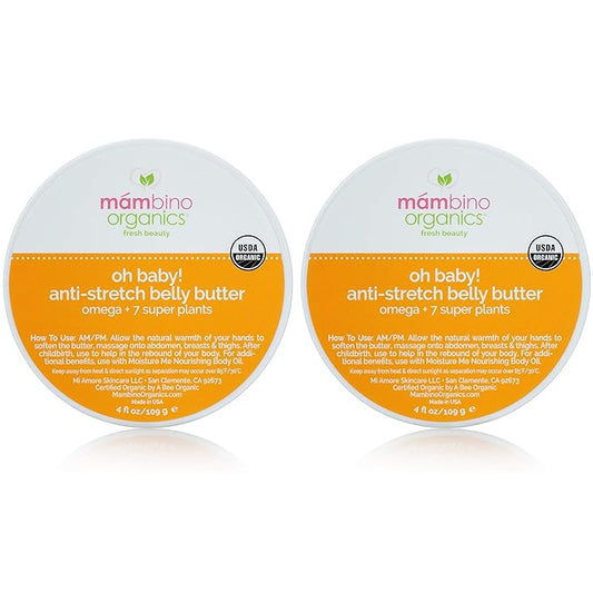 Mambino Organics Oh Baby! Belly Butter – Organic Stretch Mark Cream for Pregnancy with Dutch Shea & Cocoa Butter – Vitamins, Omegas for Elasticity – Cruelty-Free Maternity Care, 2-Pack 4 fl oz