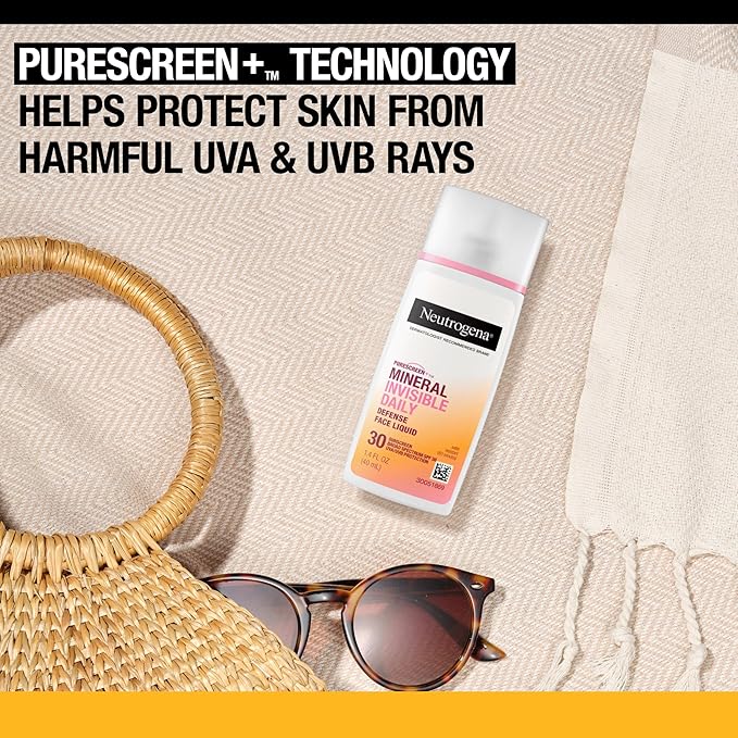 Neutrogena Purescreen+ Invisible Daily Defense Mineral Sunscreen for Face with SPF 30, Broad Spectrum Mineral Sunscreen with Vitamin E, Water Resistant, Fragrance-Free, 1.4 fl. oz