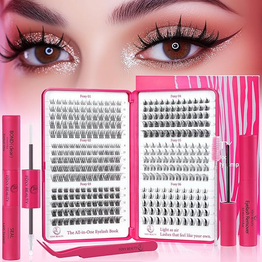 Lash Clusters Kit - Wispy Natural & Manga Spiky Lash Cluster Invisible band 8-16mm Eyelash Clusters Kit D Curl Lash Extension Kit WideSpan with Bond and Seal DIY at Home