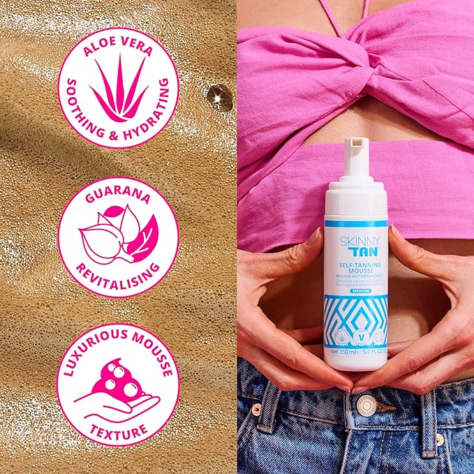 Skinny Tan Self-Tanning Mousse - Long-Lasting and Non-Drying Formula - Coconut and Vanilla Scent - Easy To Apply Luxurious, Foam Texture - Streak Free and Natural Looking Results - Medium - 5 oz